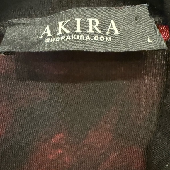 Akira Red and Black Ruched Tie Front Crop Blouse w/ Long Sleeves - Picture 4 of 4